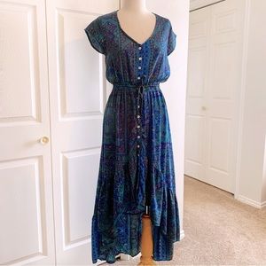 Paisley Print Green Purple Silk Dress